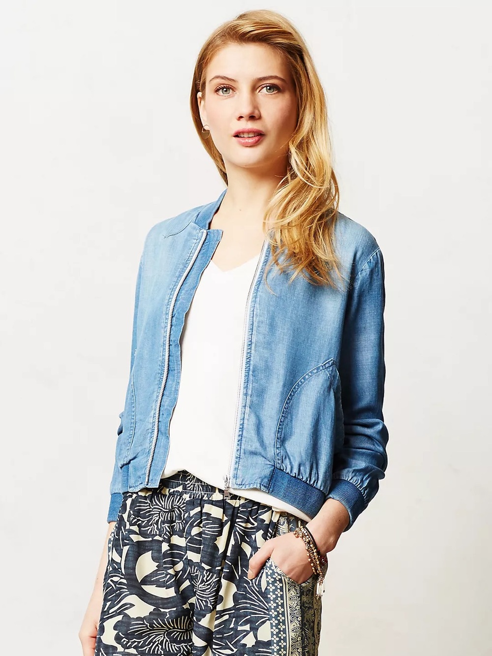 Cloth & Stone Chambray Zip-up Bomber Jacket - XS